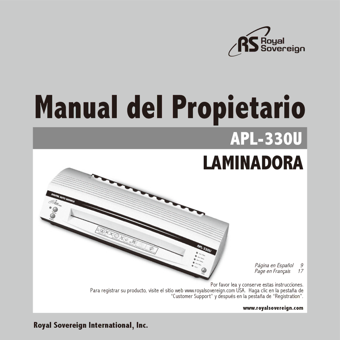 Royal Sovereign APL-330U owner manual Manual del Propietario 