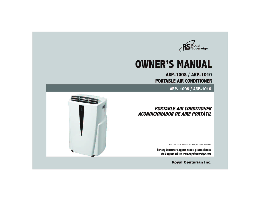 Royal Sovereign ARP- 1008 owner manual Portable AIR Conditioner 