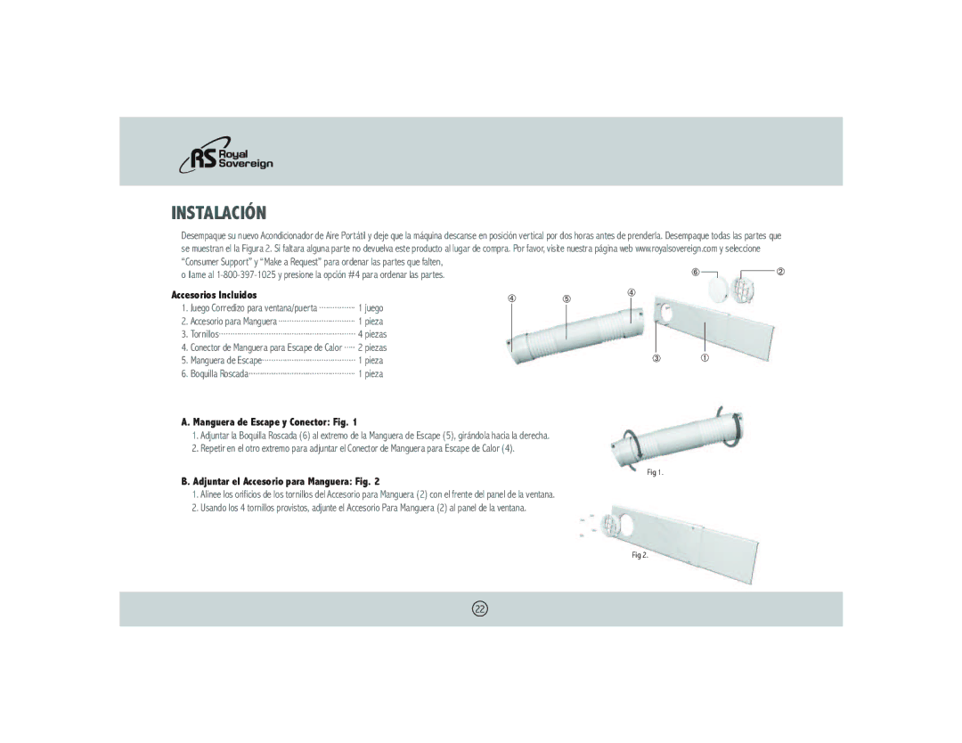 Royal Sovereign ARP- 1008 owner manual Manguera de Escape y Conector Fig, Adjuntar el Accesorio para Manguera Fig 