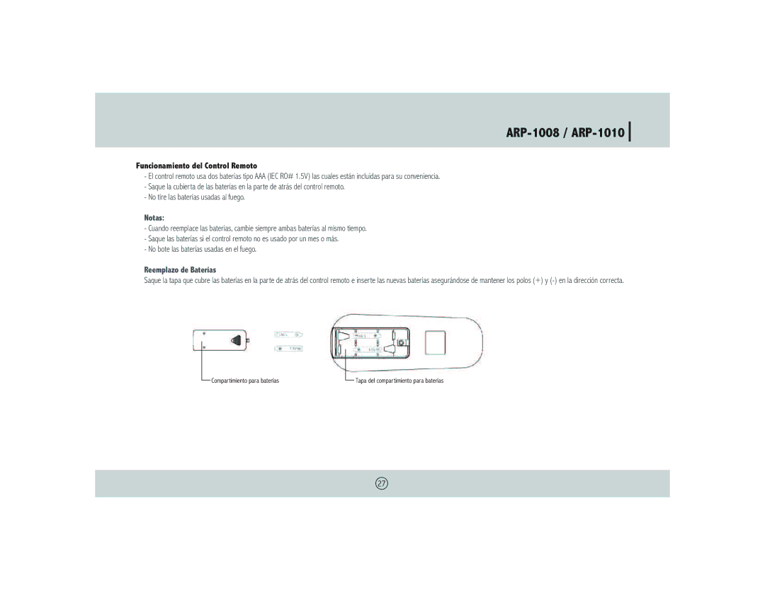 Royal Sovereign ARP- 1008 owner manual Funcionamiento del Control Remoto, Reemplazo de Baterías 