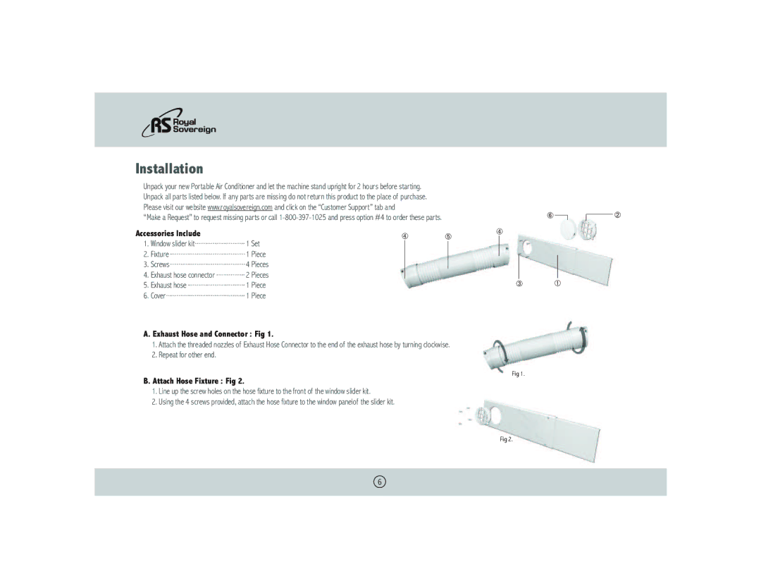 Royal Sovereign ARP- 1008 owner manual Accessories Include, Exhaust Hose and Connector Fig, Attach Hose Fixture Fig 