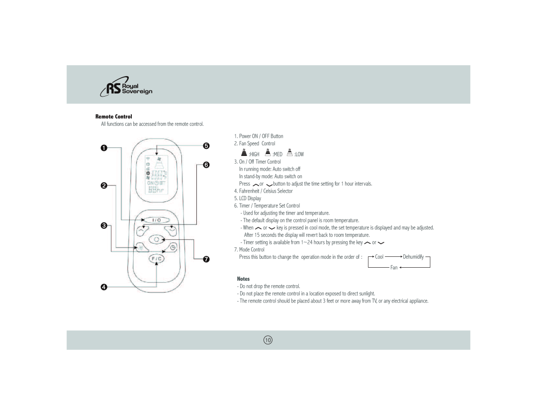 Royal Sovereign ARP- 1008 owner manual Remote Control 