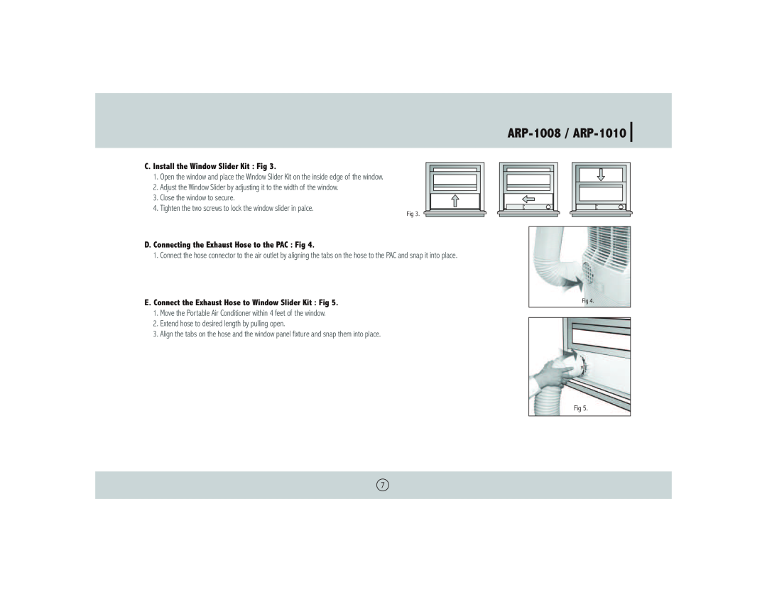 Royal Sovereign ARP- 1008 owner manual ARP-1008 / ARP-1010, C. Install the Window Slider Kit Fig 