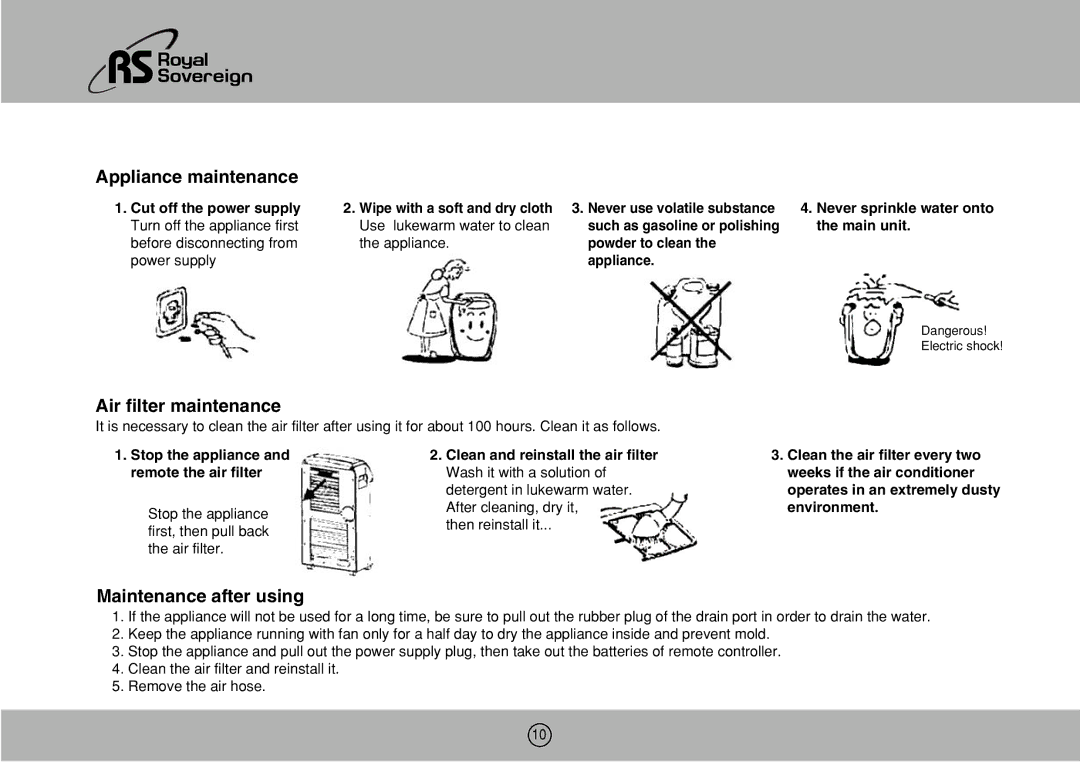 Royal Sovereign ARP-1000ES owner manual Appliance maintenance 