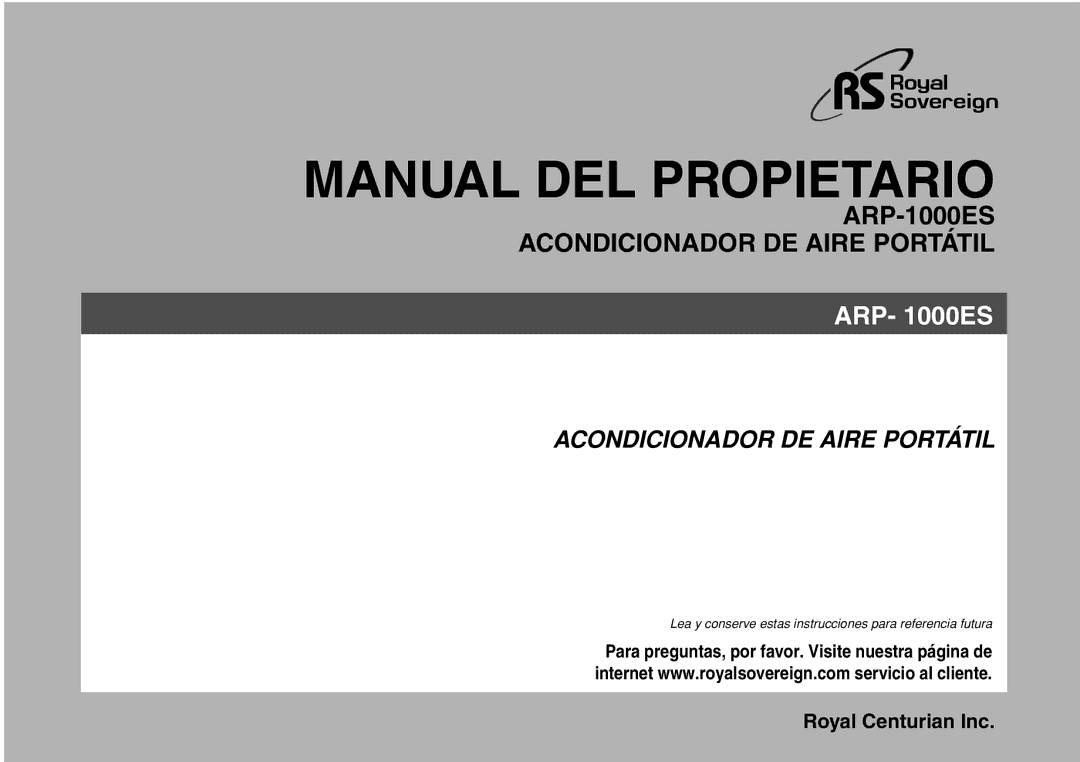 Royal Sovereign ARP-1000ES owner manual Manual DEL Propietario, Acondicionador DE Aire Portátil 