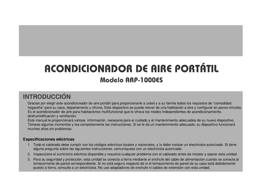 Royal Sovereign ARP-1000ES owner manual Introducción, Especificaciones eléctricas 