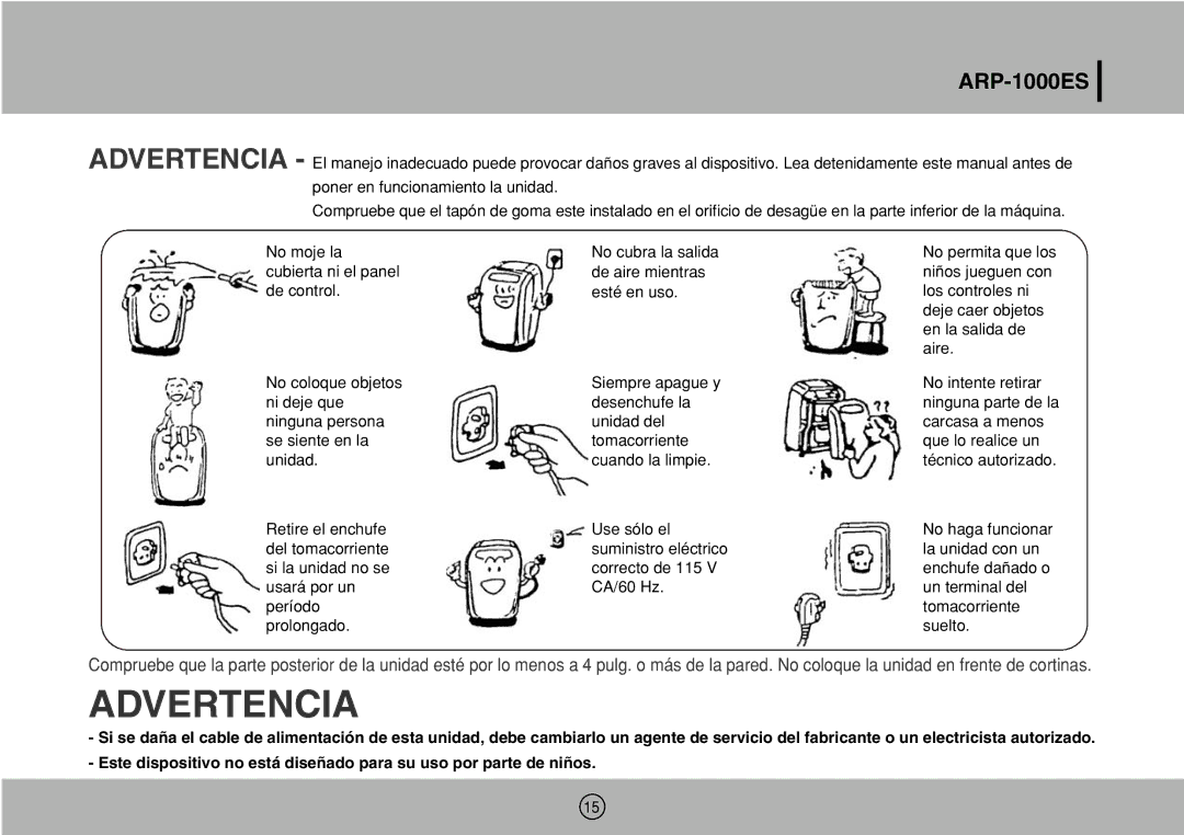 Royal Sovereign ARP-1000ES owner manual Advertencia 