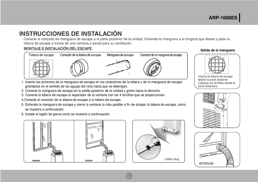 Royal Sovereign ARP-1000ES owner manual Instrucciones DE Instalación, Montaje E Instalación DEL Escape 