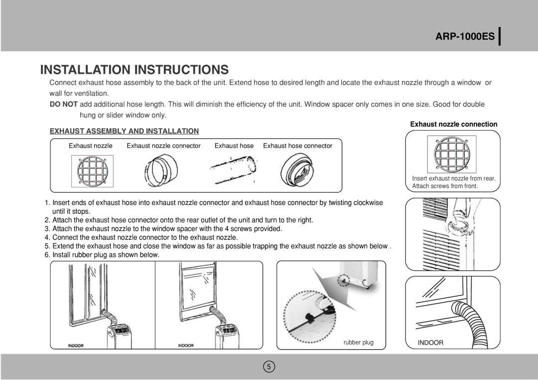 Royal Sovereign ARP-1000ES owner manual Installation Instructions, Exhaust Assembly and Installation 