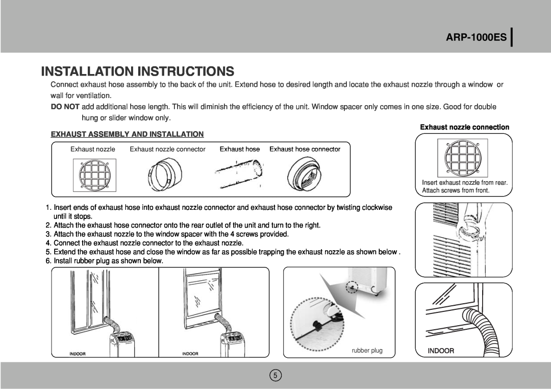 Royal Sovereign ARP-1000ES owner manual Installation Instructions, wall for ventilation, hung or slider window only 