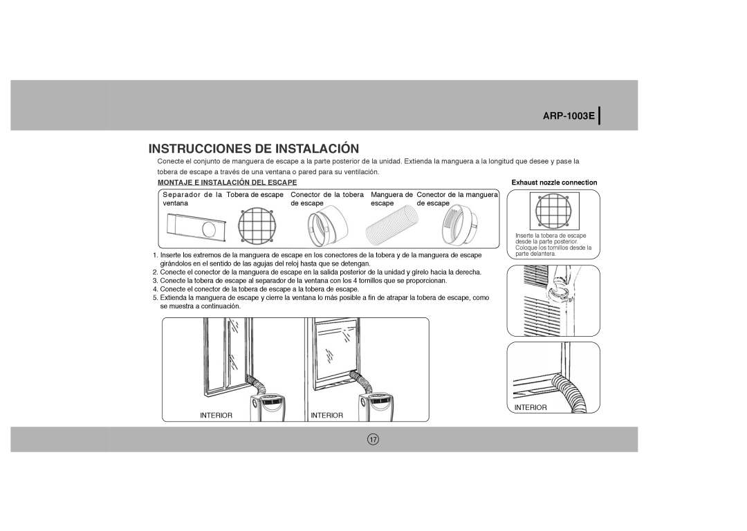 Royal Sovereign ARP-1003E owner manual Instrucciones DE Instalación, Montaje E Instalación DEL Escape 