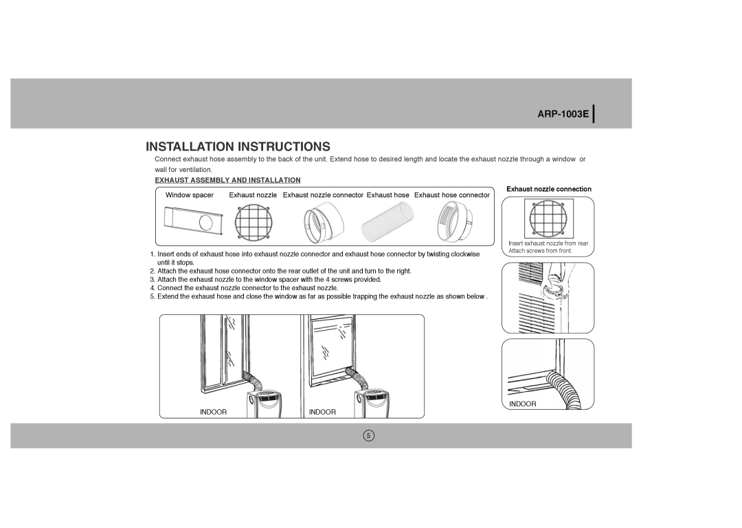 Royal Sovereign ARP-1003E owner manual Installation Instructions, Exhaust Assembly and Installation 