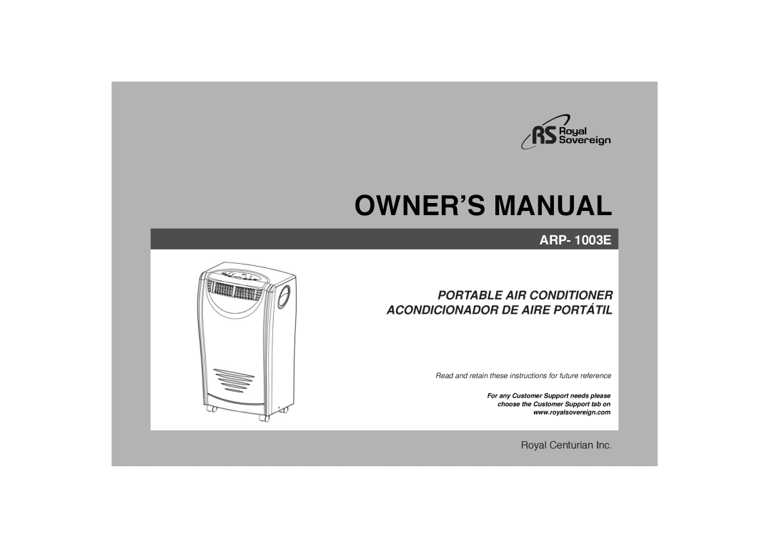 Royal Sovereign ARP-1003E owner manual ARP- 1003E, Royal Centurian Inc 
