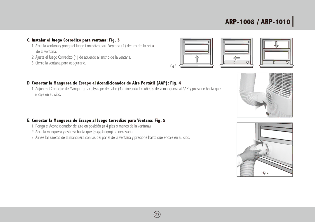 Royal Sovereign ARP-1008, ARP-1010 owner manual Instalar el Juego Corredizo para ventana Fig 