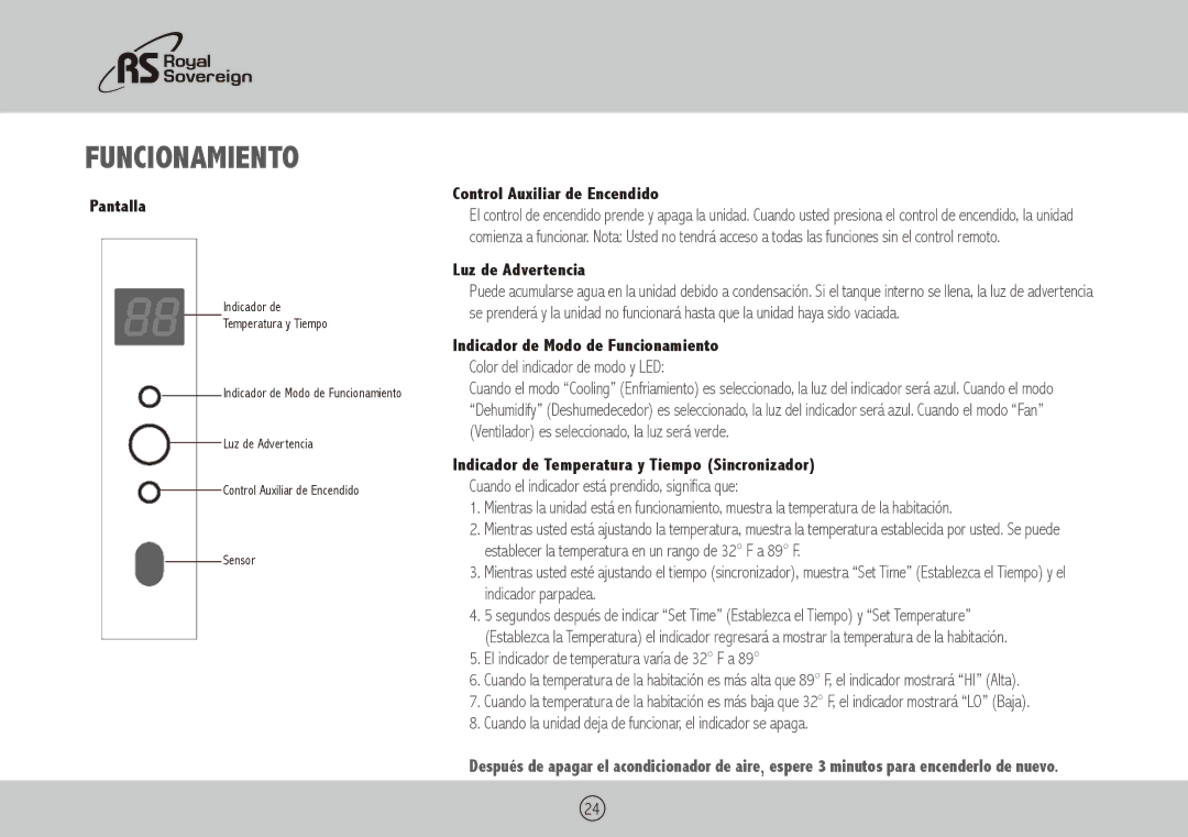 Royal Sovereign ARP-1010, ARP-1008 owner manual Funcionamiento 