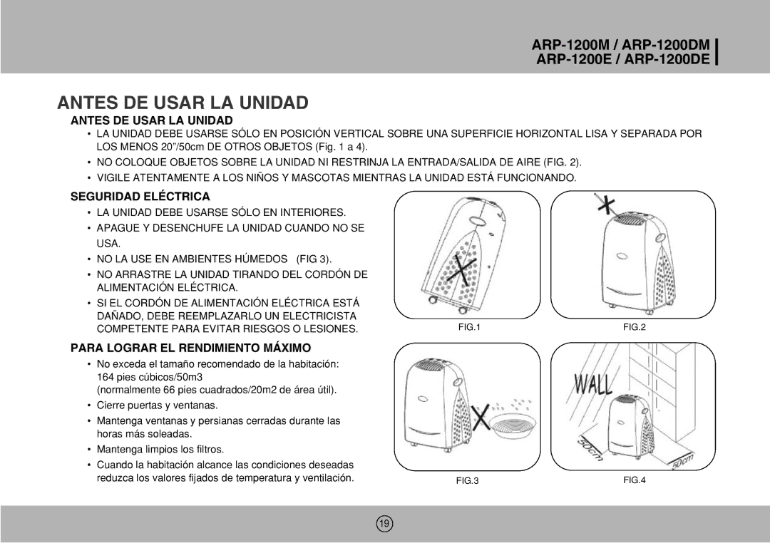 Royal Sovereign ARP-1200DE, ARP-1200M, ARP-1200DM owner manual Antes DE Usar LA Unidad 