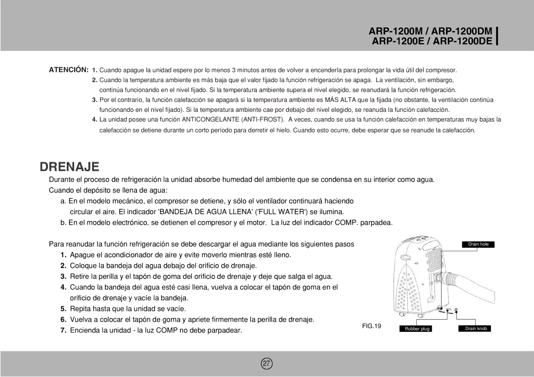 Royal Sovereign ARP-1200M, ARP-1200DE, ARP-1200DM owner manual Drenaje 