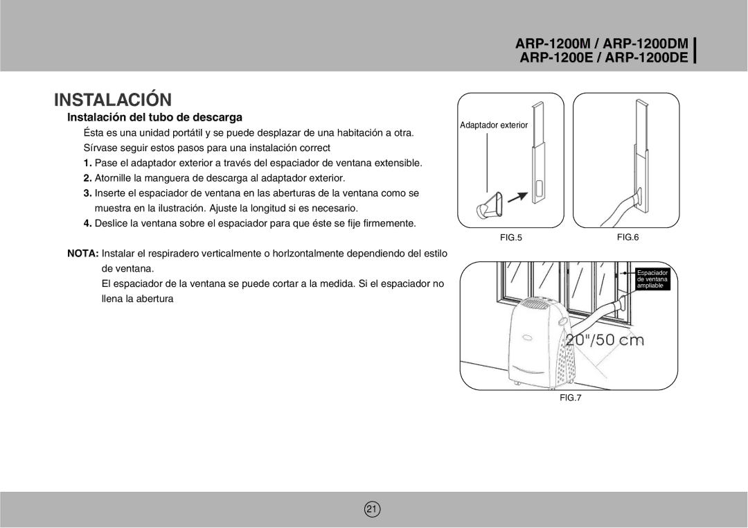 Royal Sovereign ARP-1200M owner manual Instalación del tubo de descarga 