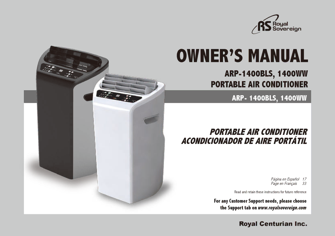 Royal Sovereign ARP-1400WW, ARP-1400BLS owner manual Portable air conditioner 