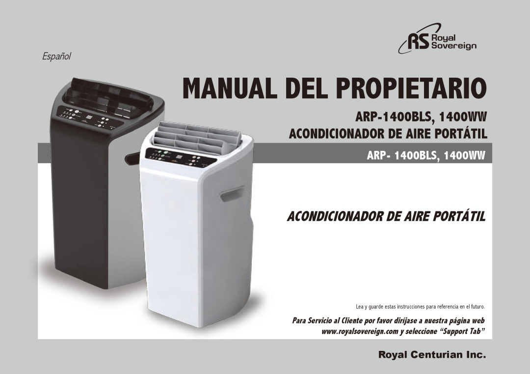 Royal Sovereign ARP-1400WW Manual del Propietario, Acondicionador de Aire Portátil, Acondicionador De Aire Portátil 