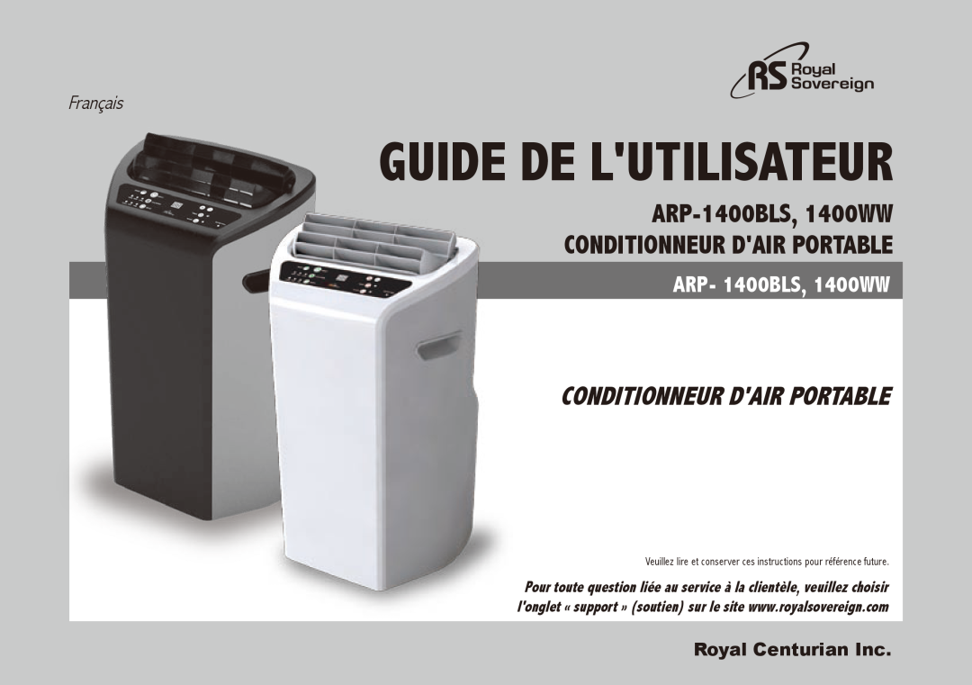 Royal Sovereign ARP-1400WW owner manual Guide de lutilisateur, ARP-1400BLS,1400WW CONDITIONNEUR DAIR PORTABLE, Français 