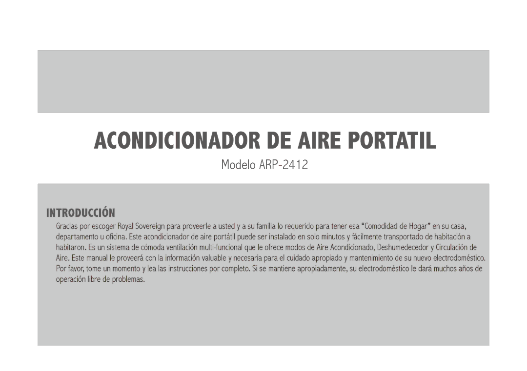 Royal Sovereign ARP-2412 owner manual Acondicionador DE Aire Portatil 