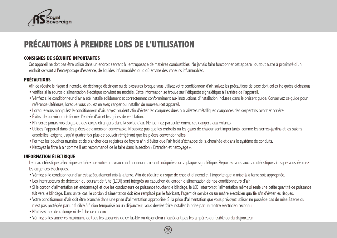 Royal Sovereign ARP-2412 owner manual Précautions à prendre lors de lutilisation, Consignes de sécurité importantes 