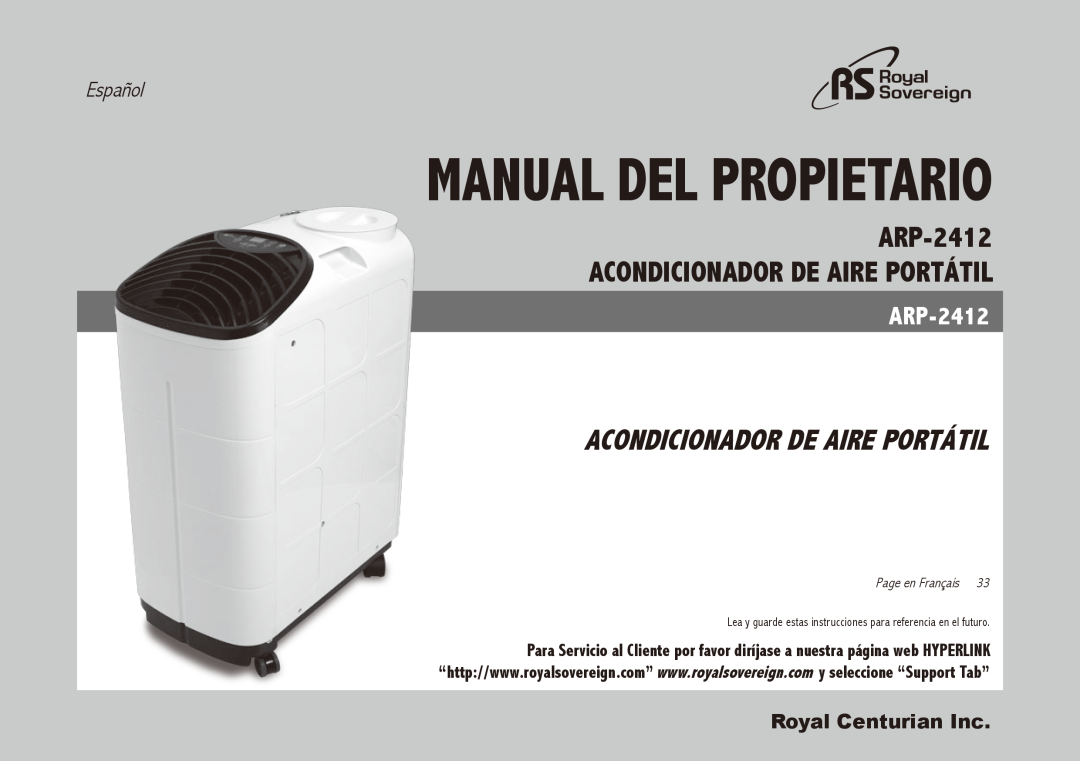 Royal Sovereign Manual del Propietario, ARP-2412 Acondicionador de Aire Portátil, Acondicionador De Aire Portátil 