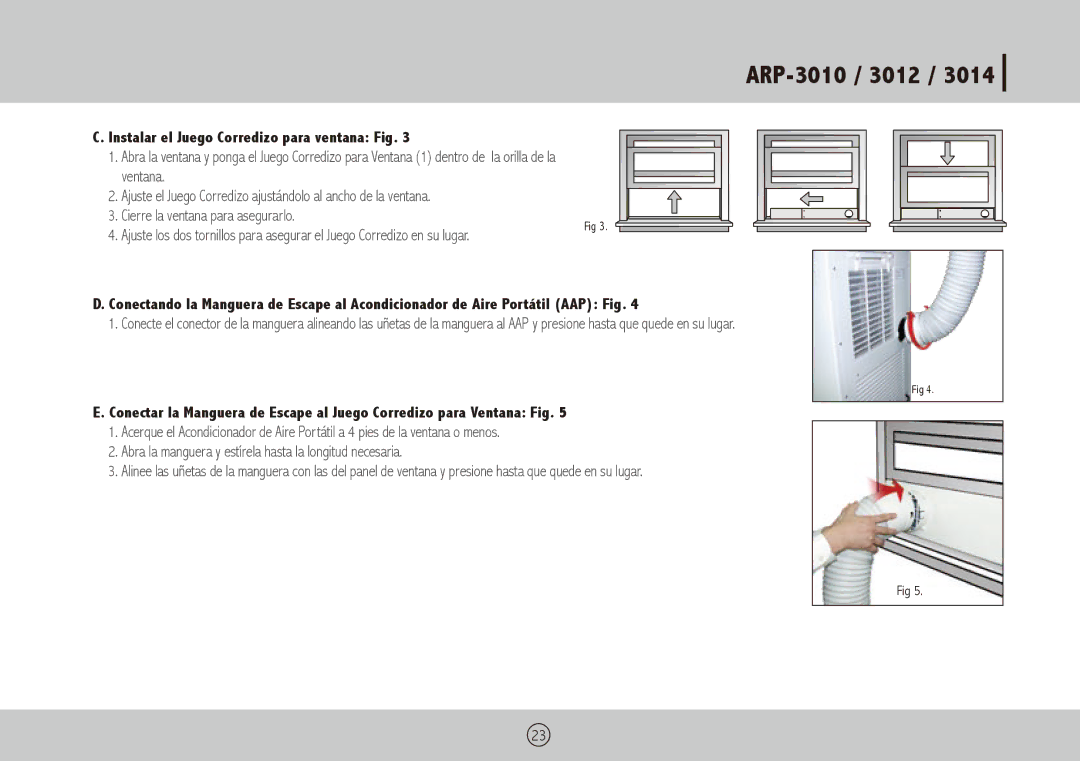 Royal Sovereign ARP-3010 owner manual Instalar el Juego Corredizo para ventana Fig 