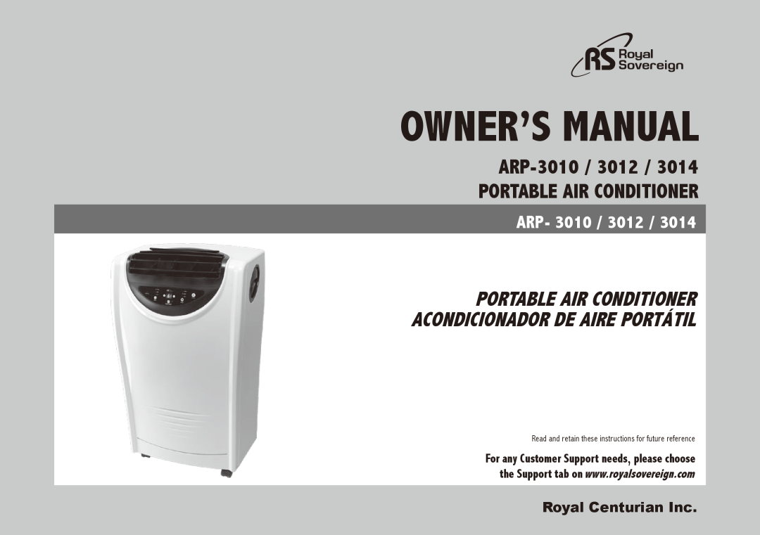 Royal Sovereign owner manual ARP-3010 /3012 / PORTABLE AIR CONDITIONER, portable air conditioner, Arp 