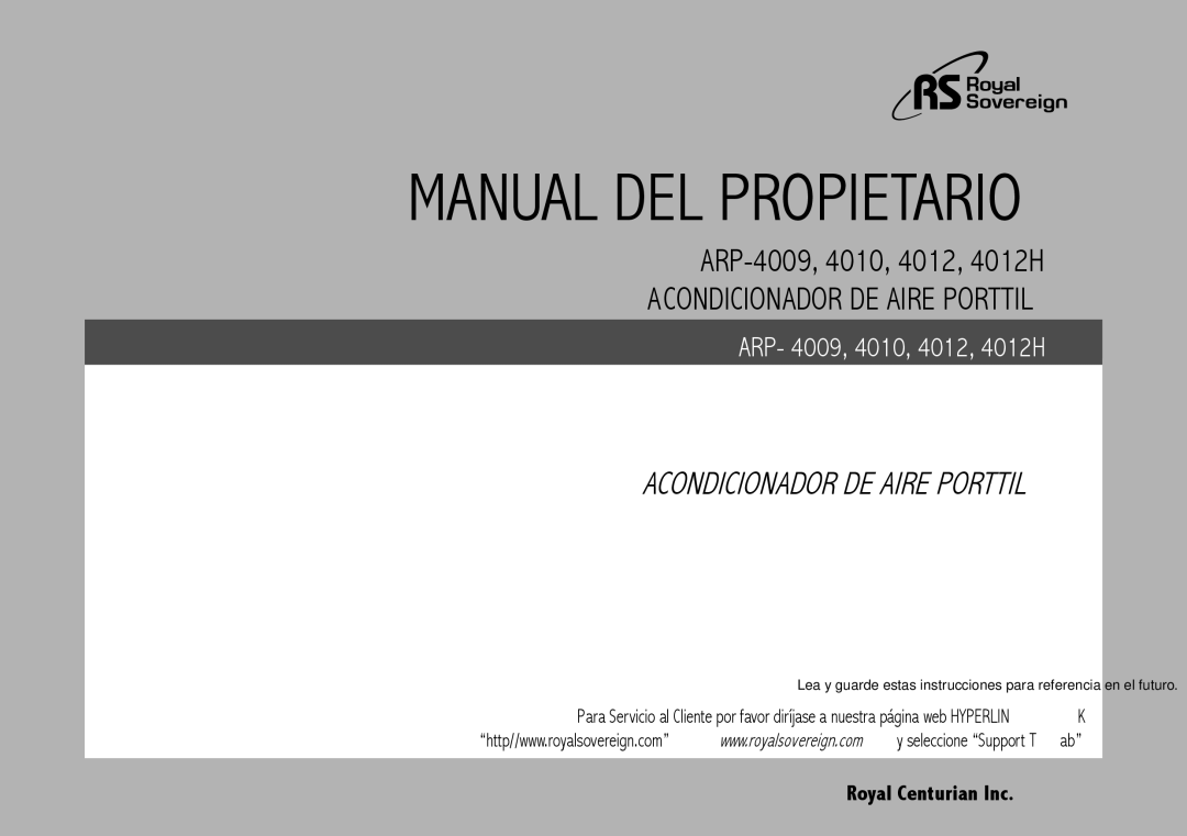 Royal Sovereign ARP-4010, ARP-4009, ARP-4012H owner manual Manual del Propietario 