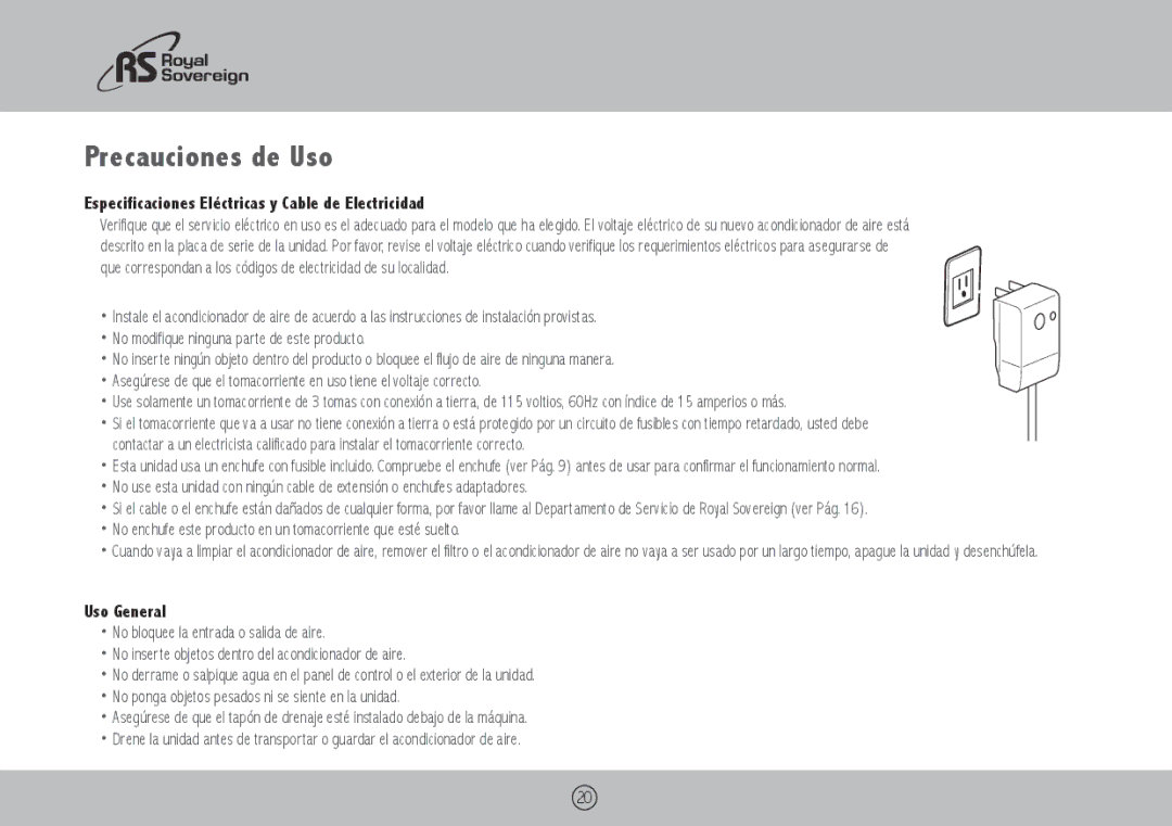 Royal Sovereign ARP-4012, ARP-4010 Precauciones de Uso, Especificaciones Eléctricas y Cable de Electricidad, Uso General 