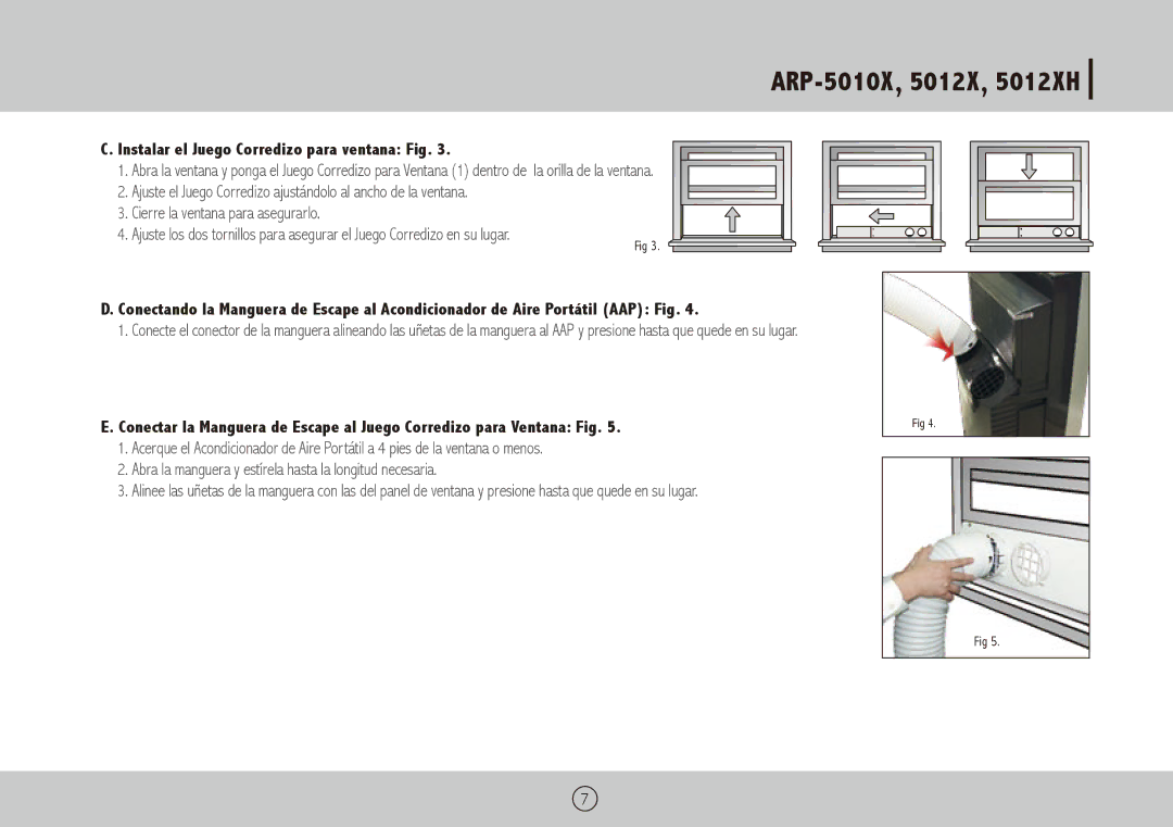 Royal Sovereign ARP-5012XH, ARP-5010X owner manual Instalar el Juego Corredizo para ventana Fig 