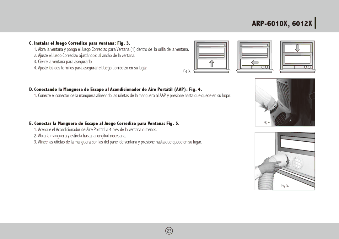 Royal Sovereign ARP-6012X, ARP-6010X owner manual Instalar el Juego Corredizo para ventana Fig 