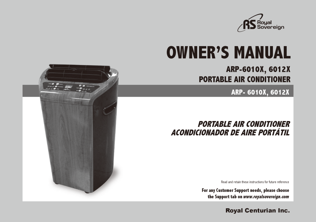 Royal Sovereign ARP-6012X owner manual ARP-6010X,6012X, portable air conditioner, Arp, Royal Centurian Inc 
