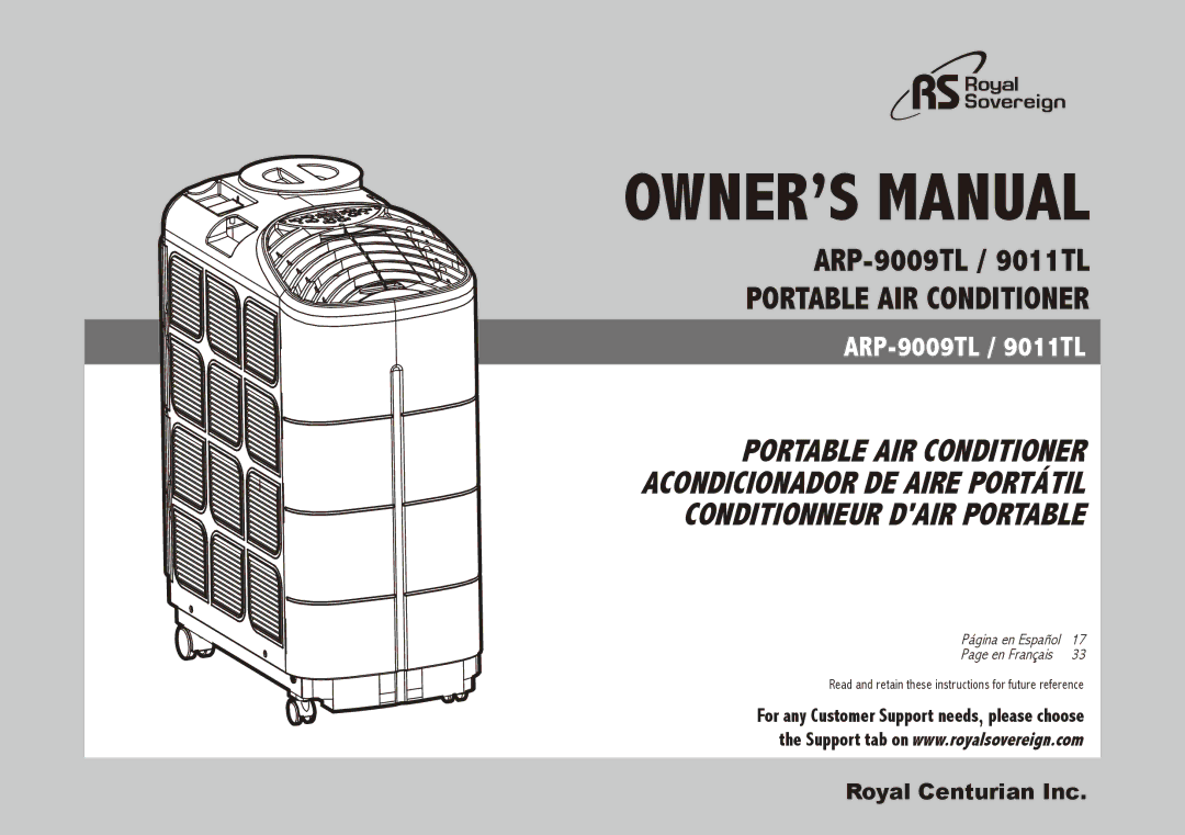 Royal Sovereign ARP-9011TL, ARP-9009TL owner manual Portable air conditioner 