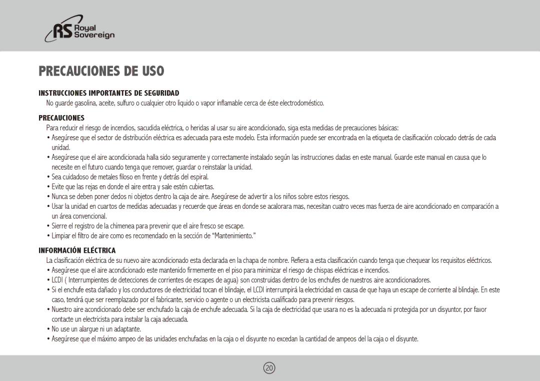 Royal Sovereign ARP-9009TL, ARP-9011TL Precauciones DE USO, Instrucciones Importantes de Seguridad, Información Eléctrica 