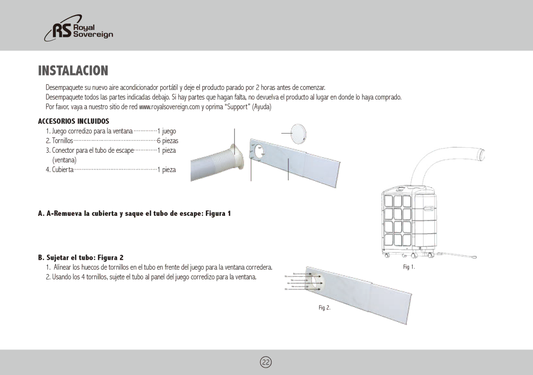 Royal Sovereign ARP-9009TL, ARP-9011TL owner manual Instalacion, Accesorios Incluidos 