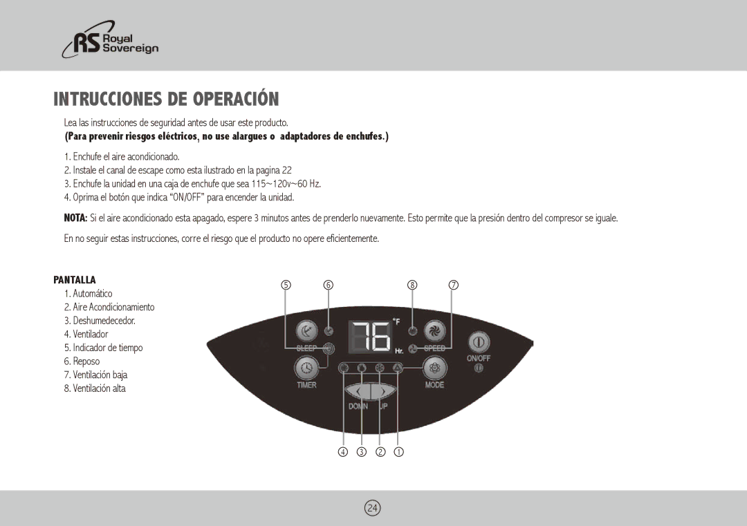 Royal Sovereign ARP-9009TL, ARP-9011TL owner manual Intrucciones DE Operación, Pantalla 