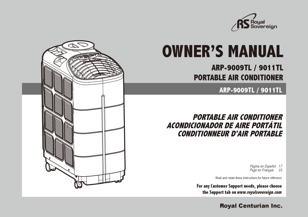 Royal Sovereign ARP-9011TL owner manual ARP-9009TL /9011TL, portable air conditioner, Royal Centurian Inc 