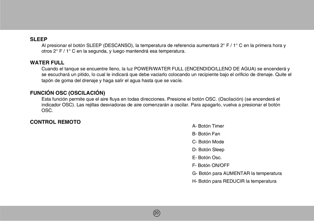 Royal Sovereign ARP-904EC owner manual Función OSC Oscilación, Control Remoto 