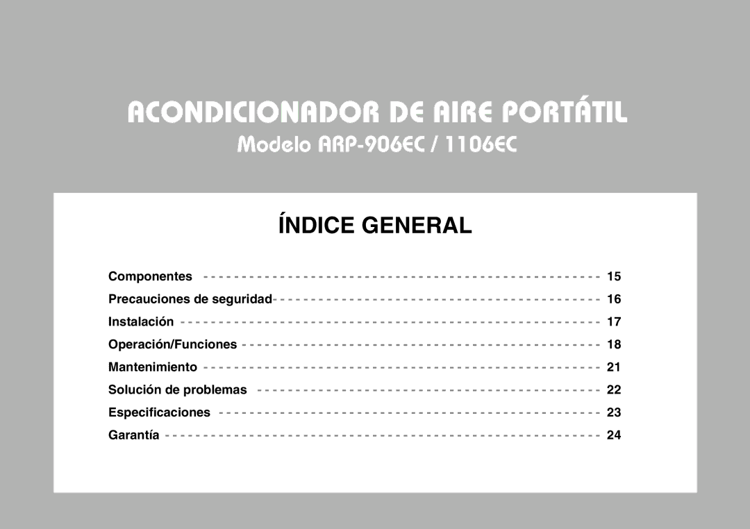 Royal Sovereign ARP-906EC, 1106EC owner manual Acondicionador DE Aire Portátil 