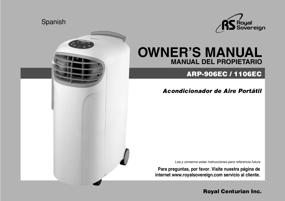 Royal Sovereign owner manual Acondicionador de Aire Portátil, Spanish, ARP-906EC /1106EC, Manual Del Propietario 