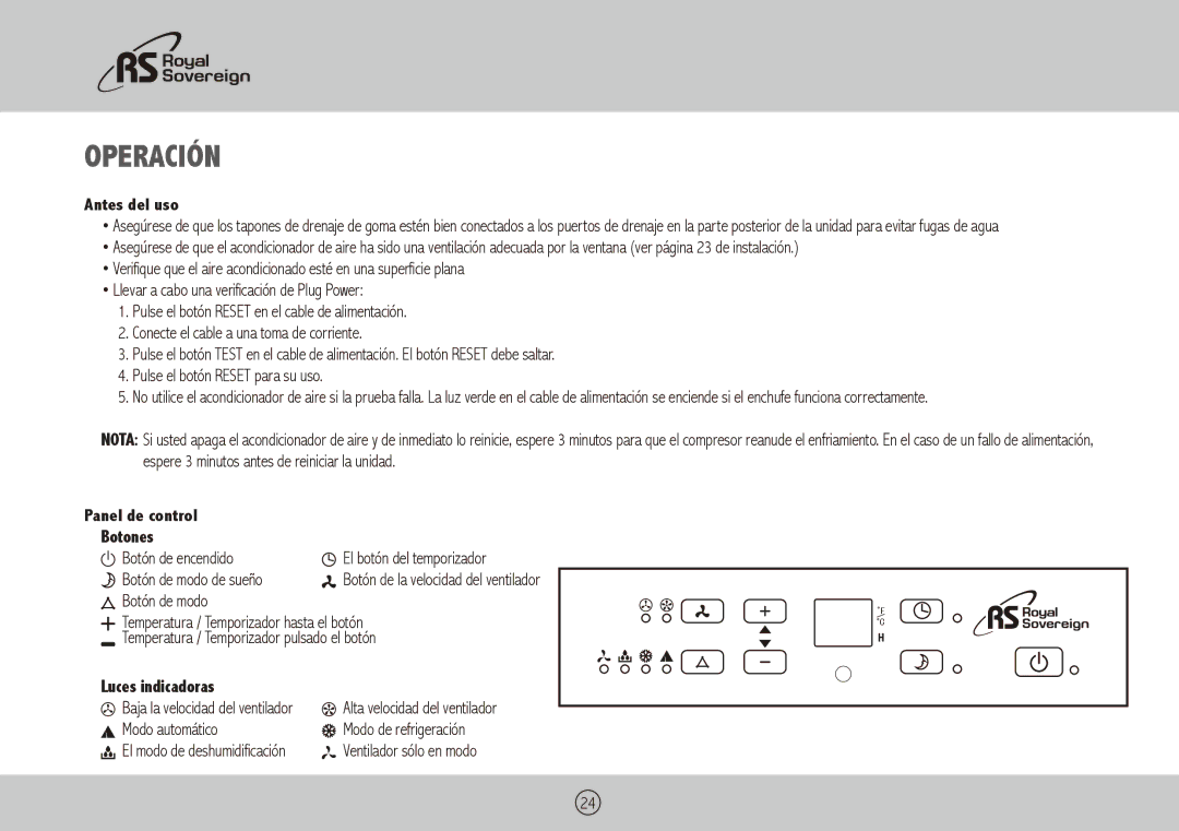 Royal Sovereign ARP-9411, ARP-9409 owner manual Antes del uso, Panel de control Botones, Luces indicadoras 