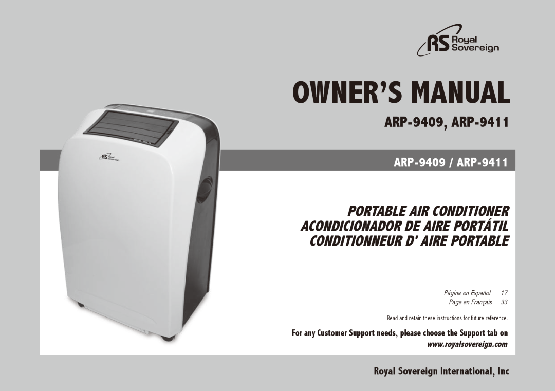 Royal Sovereign owner manual ARP-9409, ARP-9411, portable air conditioner, ARP-9409 / ARP-9411, Página en Español 