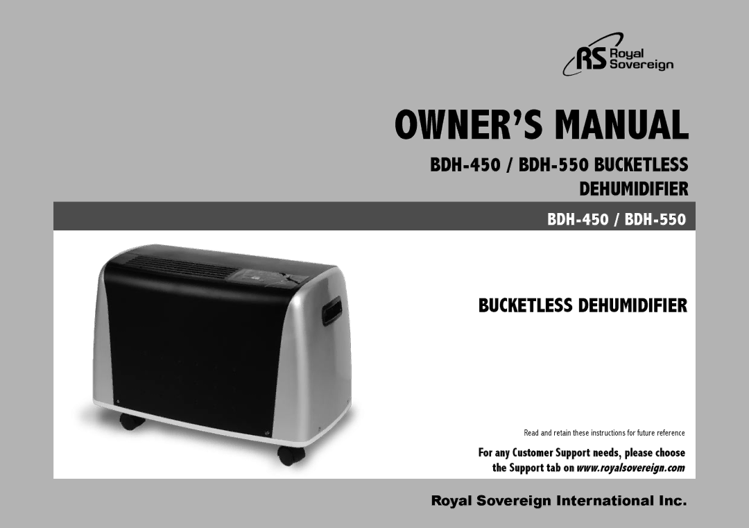 Royal Sovereign BDH-450 owner manual Bucketless Dehumidifier 