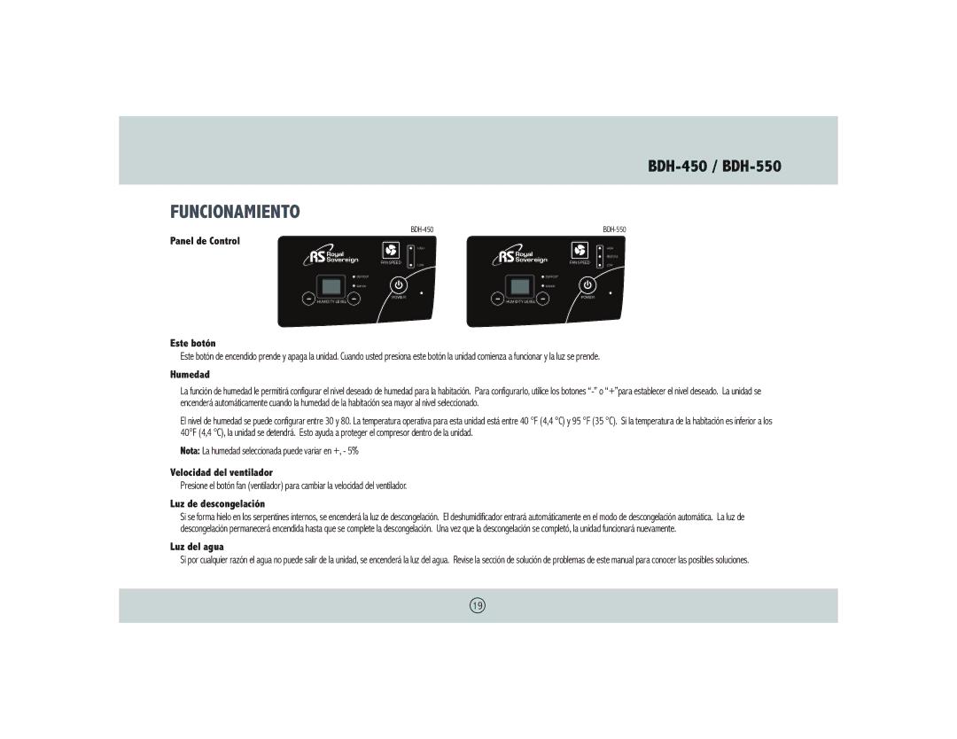 Royal Sovereign BDH-550 owner manual Funcionamiento 