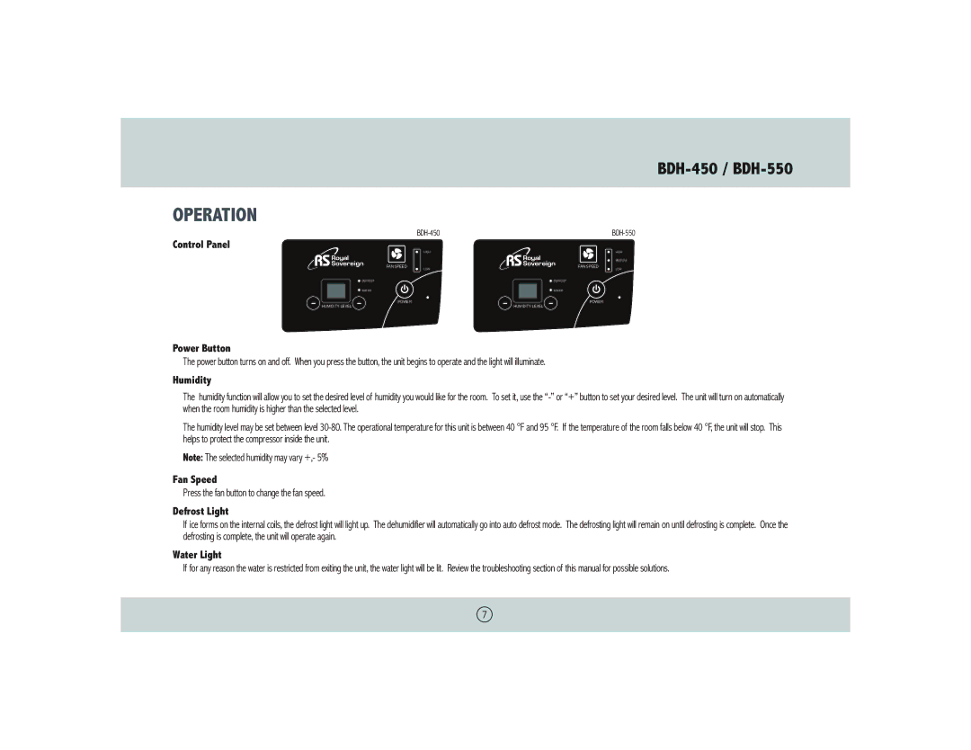 Royal Sovereign BDH-550 owner manual Operation 