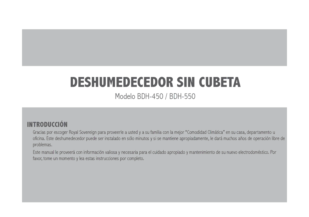 Royal Sovereign Bdh550 owner manual Deshumedecedor sin Cubeta 