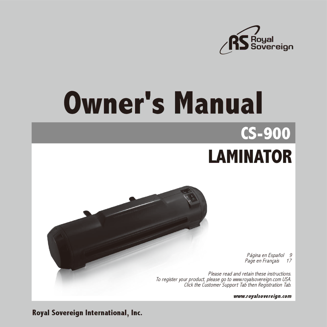 Royal Sovereign CS-900 owner manual Laminator 